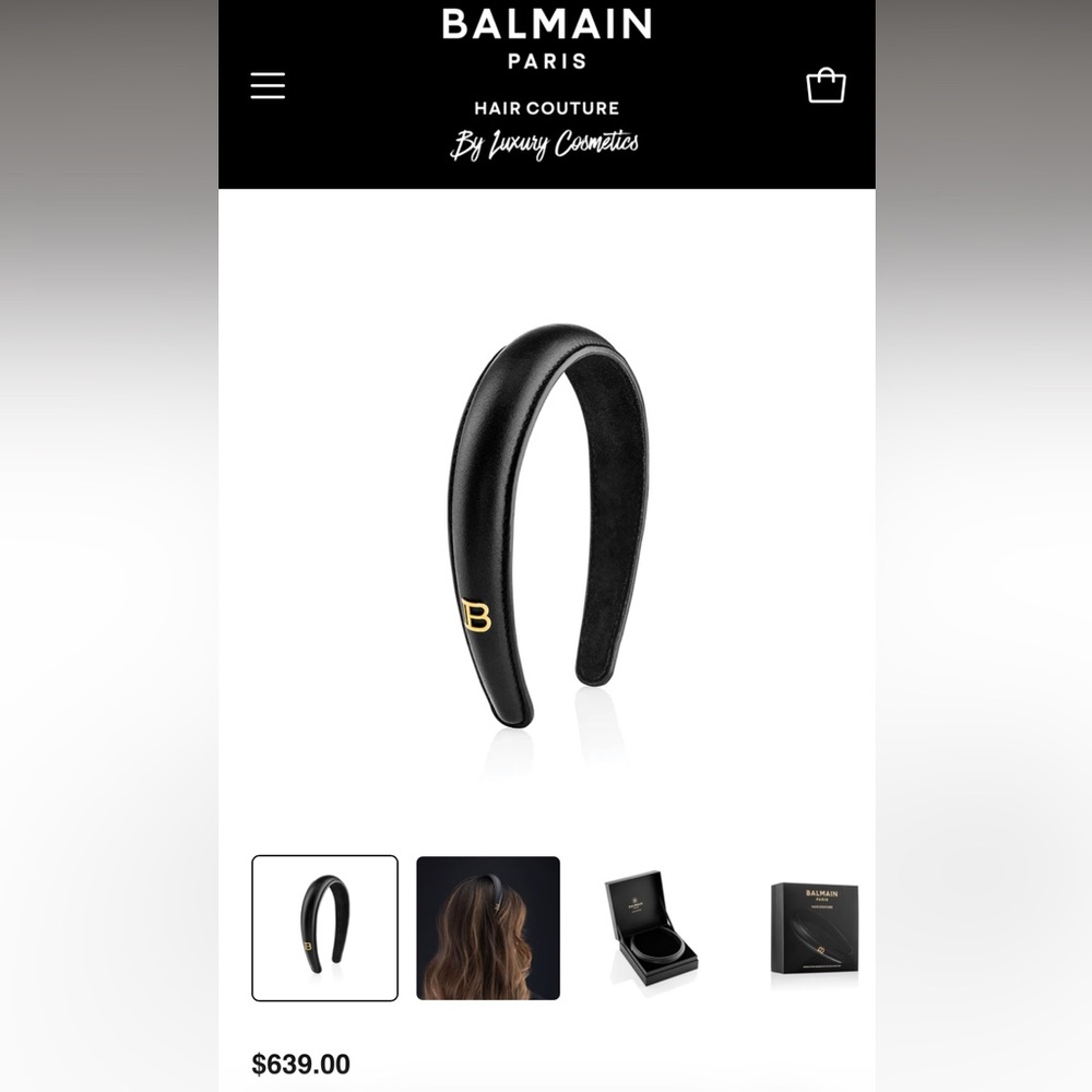 Balmain Black Leather Headband with Gold Logo
